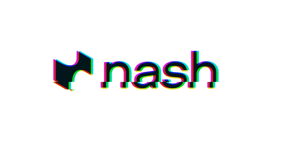 The Nash continuum mark and wordmark in aberration, color channels splitting before snapping back
