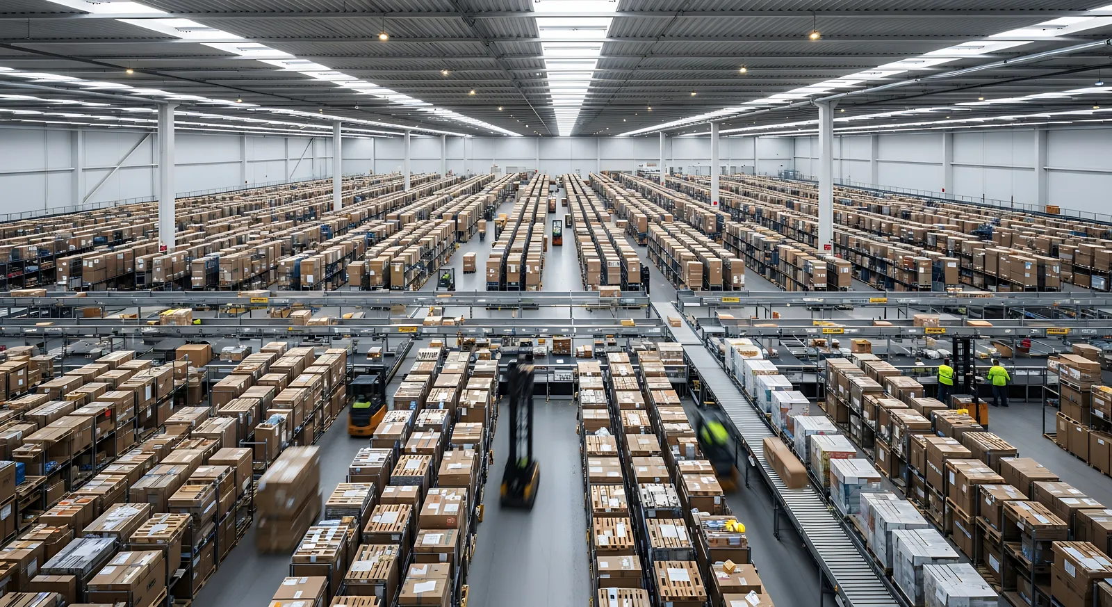 Aerial view of a distribution warehouse with truck bays