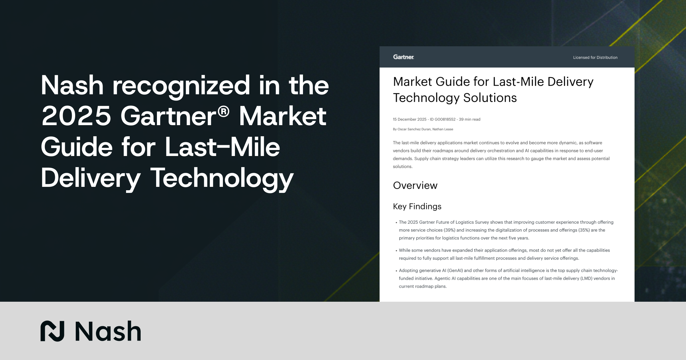 Nash Recognized as a Representative Vendor in the 2025 Gartner® Market Guide for Last-Mile Delivery Technology