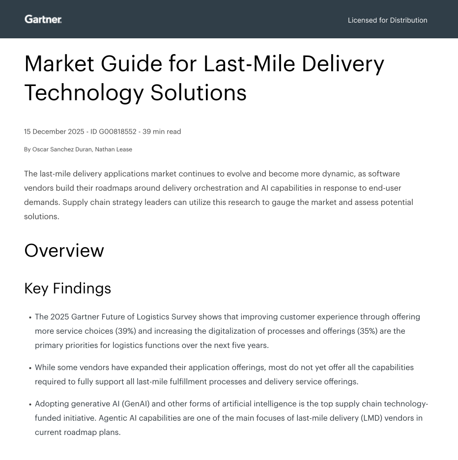 2025 Gartner Market Guide for Last-Mile Delivery Technology Solutions